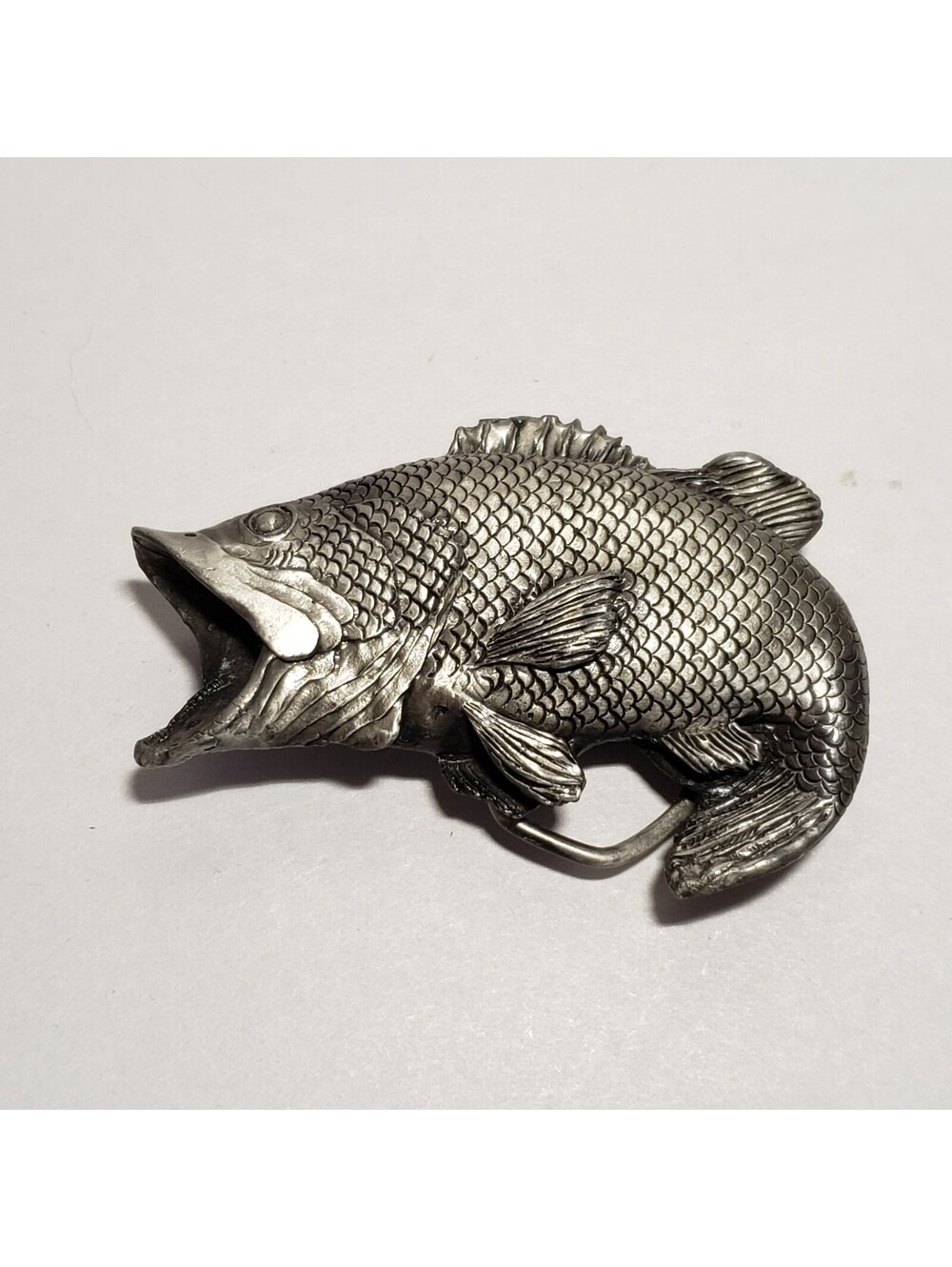 Vintage Pewter Big Mouth Bass Belt Buckle Indiana Metal Craft 1979 Fishing